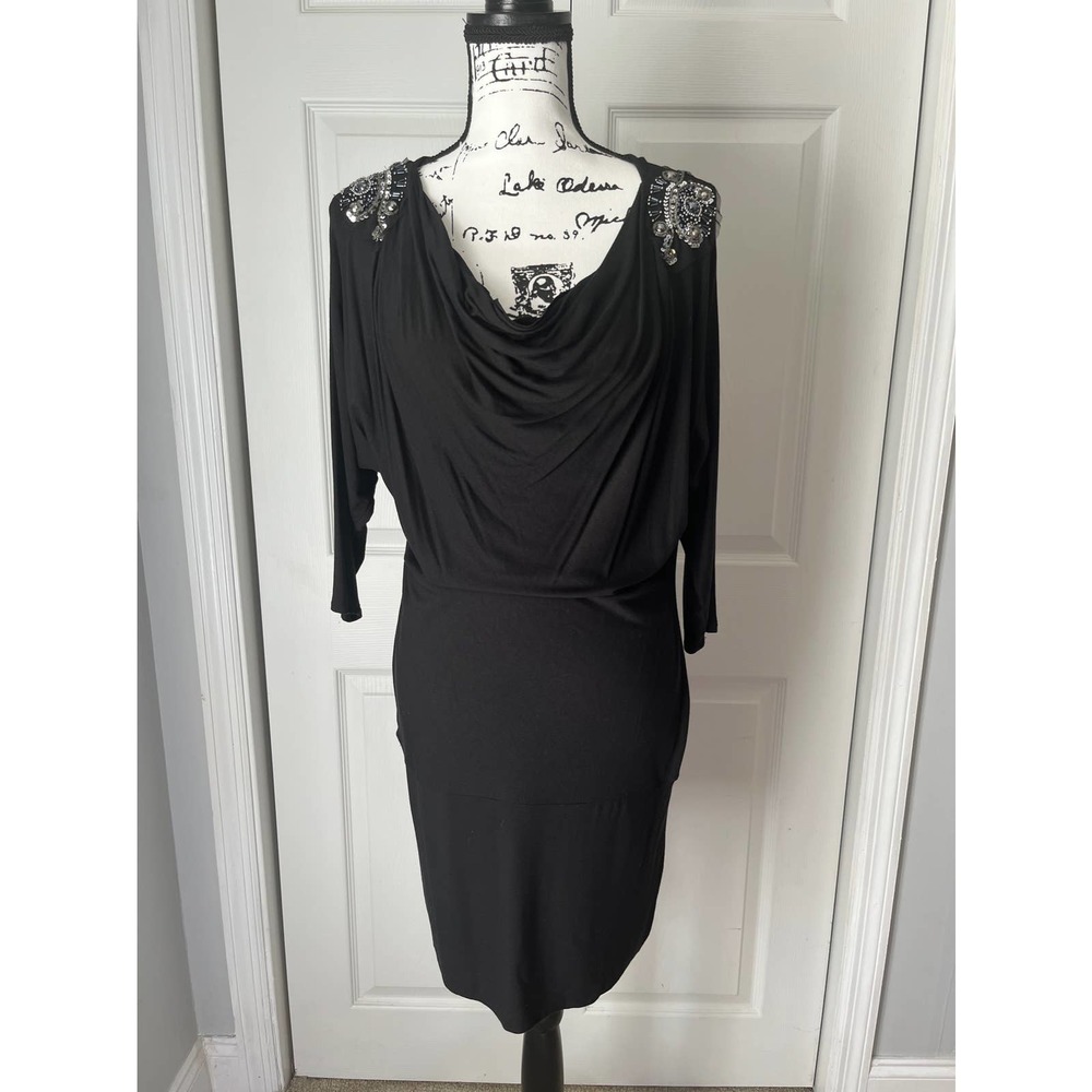 White House Black Market Cowl Neck 3/4 sleeve Black mini dress Small